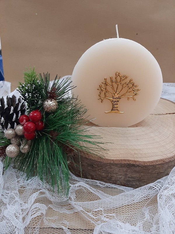 Κερί Αρωματικό Με Μεταλλικό Δέντρο Ζωής Εκρού-Χρυσό 11x